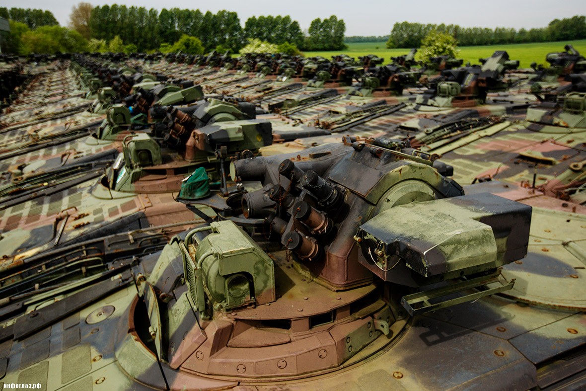 Decommissioned German-made Marder fighting vehicles are seen in the compound of the Koch Battle Tank Dismantling firm